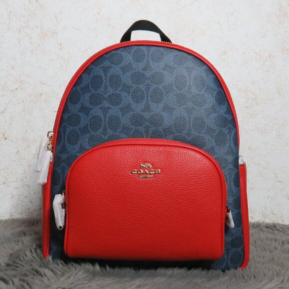 Coach Signature Court Backpack (Denim/Bold Red) - Picture 1 of 6